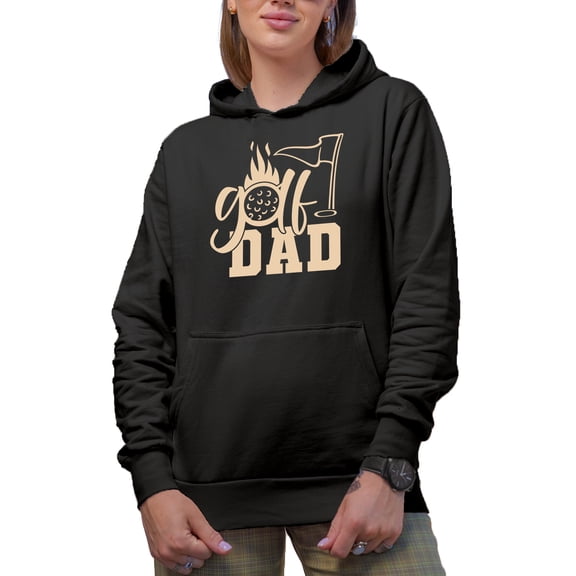 Golf Dad with Ball & Flag, Father Golf Player, Golfing or Golfer Themed Merch Gift, Black Hooded Sweatshirt or Hoodie, Small