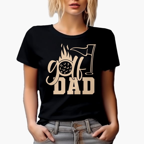 Golf Dad with Ball & Flag, Father Golf Player, Golfing or Golfer Themed Merch Gift, Black T-Shirt, Small