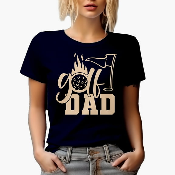 Golf Dad with Ball & Flag, Father Golf Player, Golfing or Golfer Themed Merch Gift, Navy Blue T-Shirt, Small