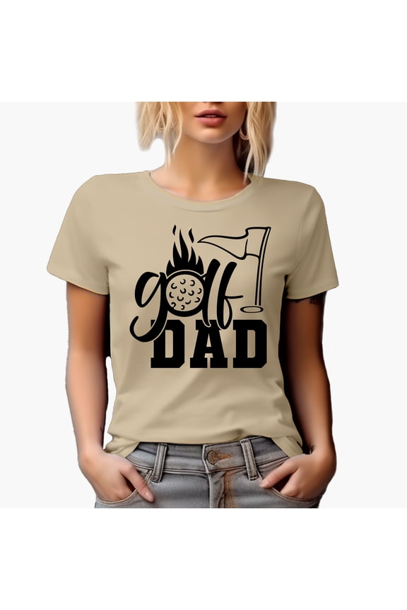Golf Dad with Ball & Flag, Father, Grandpa or Husband Golf Player, Golfing or Golfer Themed Merch Gift, Tan T-Shirt, M
