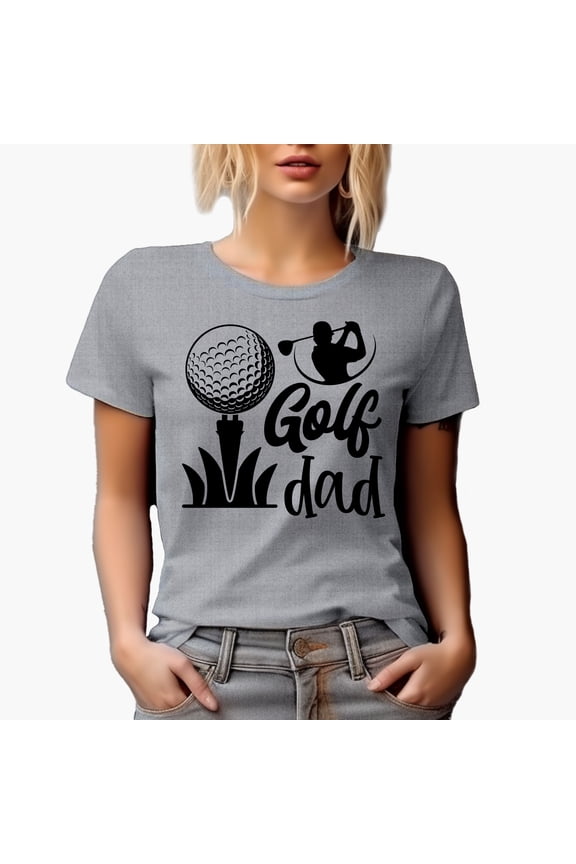 Golf Dad with Ball on a Tee & Swinging Golf Player, Golfing or Golfer Themed Merch Gift, Heather Grey T-Shirt, M