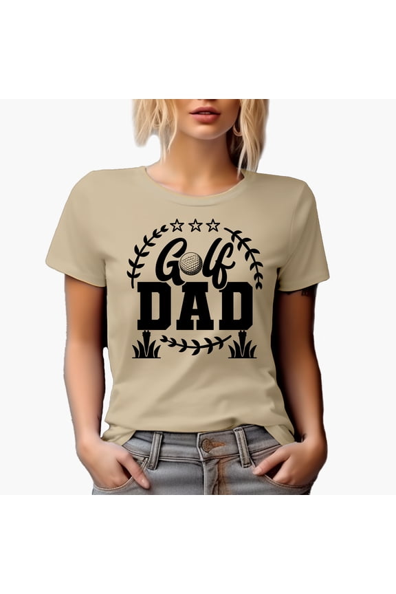 Golf Dad with a Ball, Father or Husband Golf Player, Golfing or Golfer Themed Merch Gift, Tan T-Shirt, S