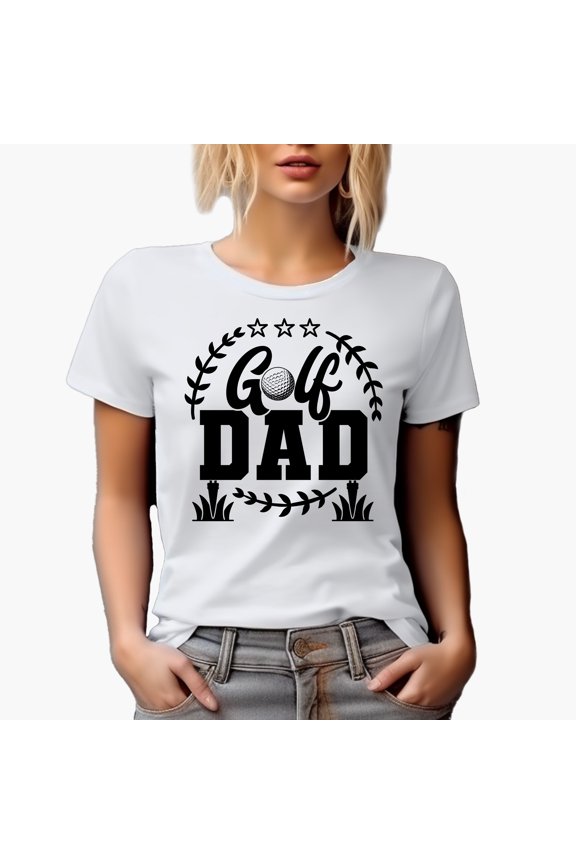 Golf Dad with a Ball, Father or Husband Golf Player, Golfing or Golfer Themed Merch Gift, White T-Shirt, L