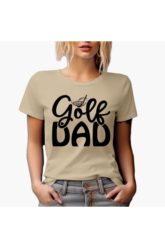 Golf Dad with a Club Hitting a Ball, Father or Husband Golf Player, Golfing or Golfer Themed Merch Gift, Tan T-Shirt, M
