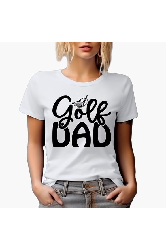 Golf Dad with a Club Hitting a Ball, Father or Husband Golf Player, Golfing or Golfer Themed Merch Gift, White T-Shirt, M