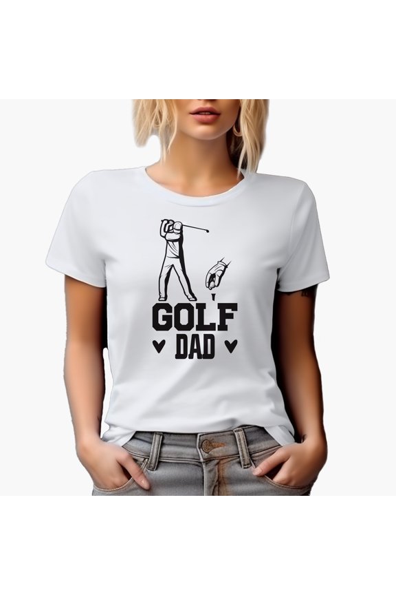 Golf Dad with a Hand Picking a Ball & a Swinging Golf Player, Golfing or Golfer Themed Merch Gift, White T-Shirt, M