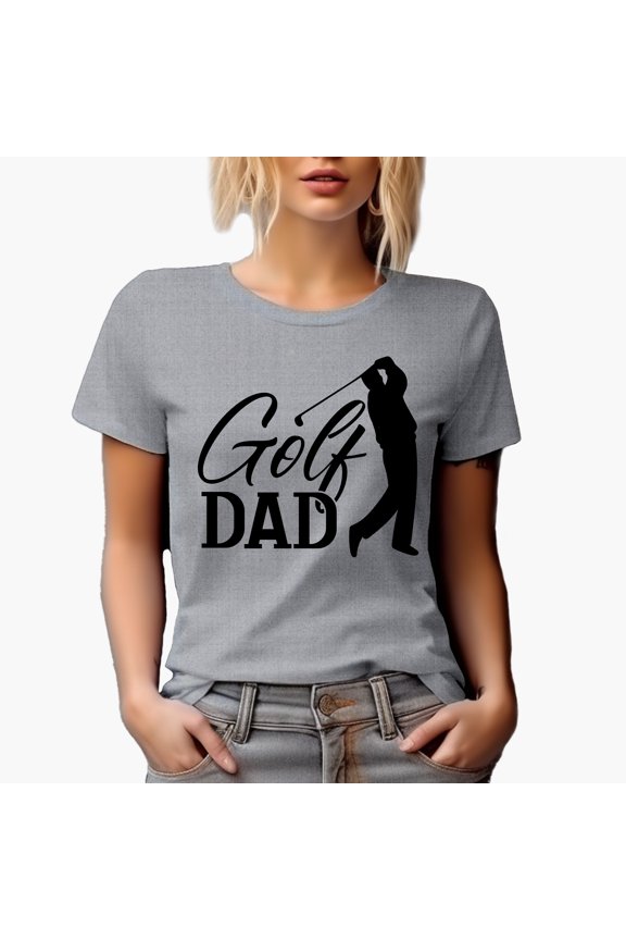 Golf Dad with a Swinging Man Golf Player, Golfing or Golfer Themed Merch Gift, Heather Grey T-Shirt, XL