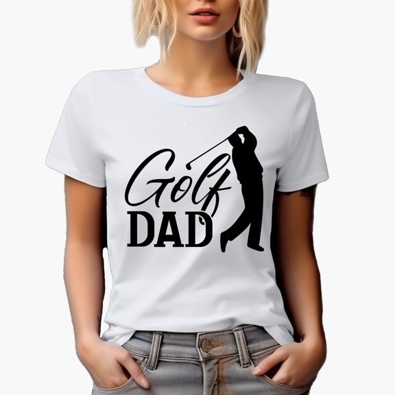 Golf Dad with a Swinging Man Golf Player, Golfing or Golfer Themed Merch Gift, White T-Shirt, XL