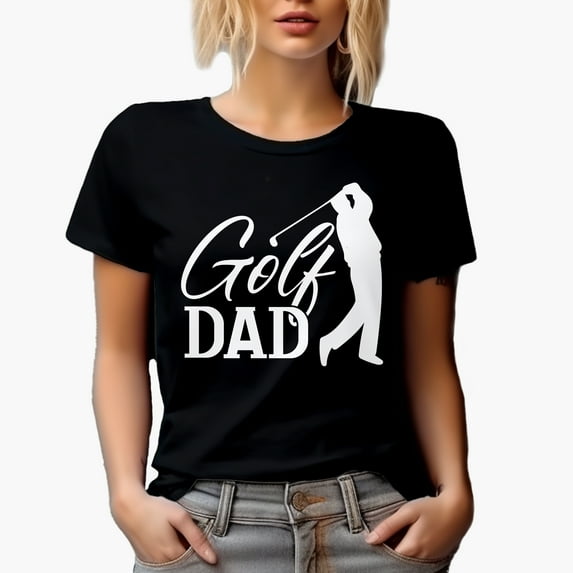 Golf Dad with a Swinging Man or Father Golf Player, Golfing or Golfer Themed Merch Gift, Black T-Shirt, Large