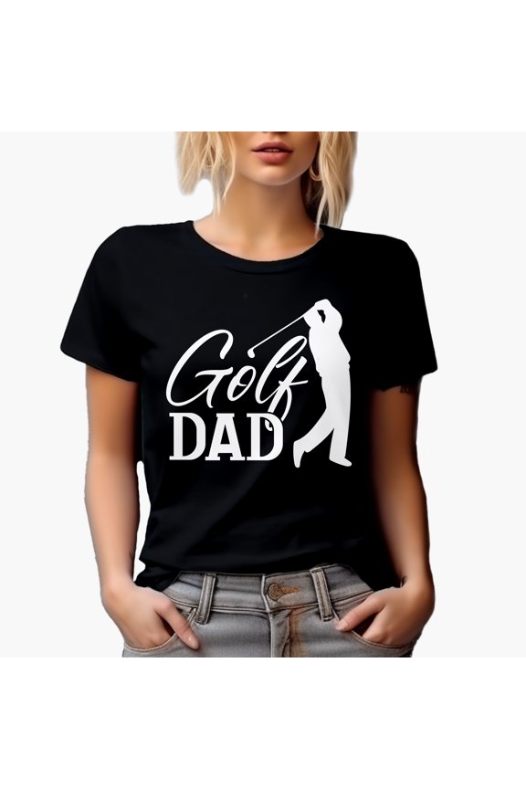 Golf Dad with a Swinging Man or Father Golf Player, Golfing or Golfer Themed Merch Gift, Black T-Shirt, Medium