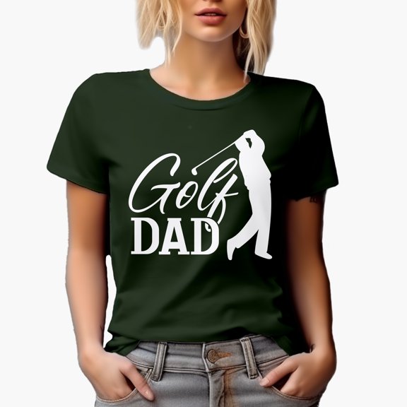 Golf Dad with a Swinging Man or Father Golf Player, Golfing or Golfer Themed Merch Gift, Military Green T-Shirt, X-Large