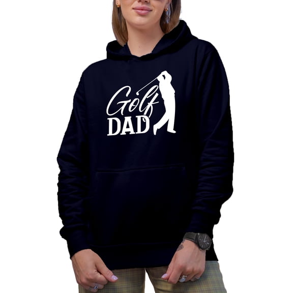 Golf Dad with a Swinging Man or Father Golf Player, Golfing or Golfer Themed Merch Gift, Navy Blue Hooded Sweatshirt or Hoodie, 3XL