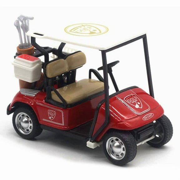 Golf Decor for Golf Party, Miniature Golf Cart Model with Accessories, Red and White, Die-Cast Collectible Golf Cart Decoration