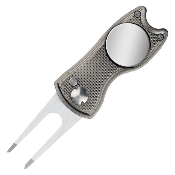 Golf Divot Repair Tool 5-in-1 Golfing Ball Marker, Pitch Mark Repair, Putting Alignment, Club Tee, and Groove Cleaner, Accessory Metal Switchblade Design - Ideal Gift for Golfers