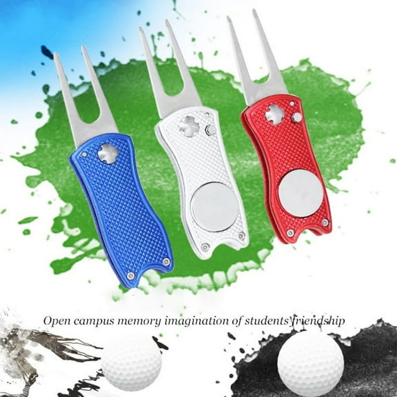 Golf Divot Repair Tool, Foldable Magnetic Pop-up Button Stainless Steel Switchblade & Detachable Golf Ball Marker