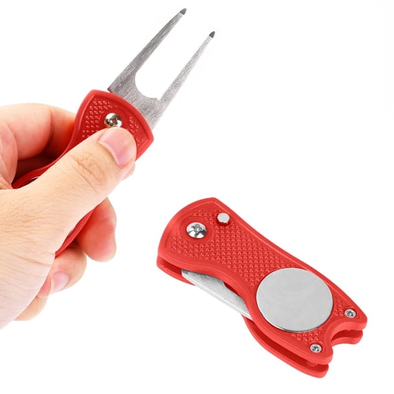 Golf Divot Repair Tool, Metal Foldable Pitch Mark Repair Tool with Pop-up Button and Magnetic Ball Marker