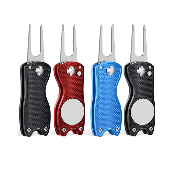 Golf Divot Repair Tool and Ball Marker Switchblade Value Pack, Foldable Magnetic Stainless Steel with Pop-up Button for Men Women