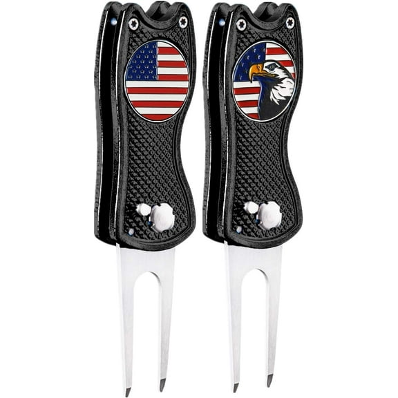 Golf Divot Repair Tool and Ball Marker Switchblade Value Pack, Foldable Magnetic Stainless Steel with Pop-up Button for Men Women