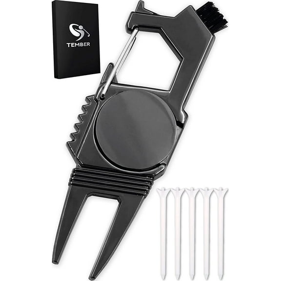Golf Divot Tool with Magnetic Ball Marker and Golf Tees Plastic 3 1/4 inch - Golf Gifts for Men or Women - Golf Divot Repair Tool with Brush - Golf Accessories for Men - 7 in 1 Multipurpose Golf Tool