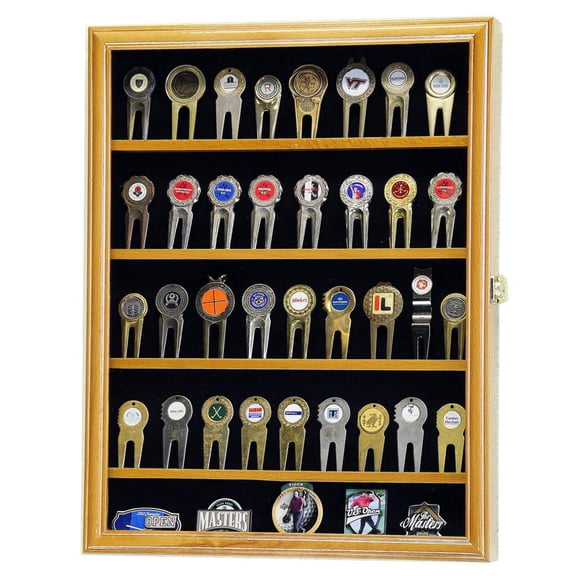 Golf Divot Tool Markers Coin Chips Medallion Display Case Cabinet