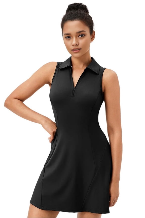 Golf Dress for Women Tennis Dresses with Shorts Pockets Sleeveless Sport Active Workout Athletic Dress Black S