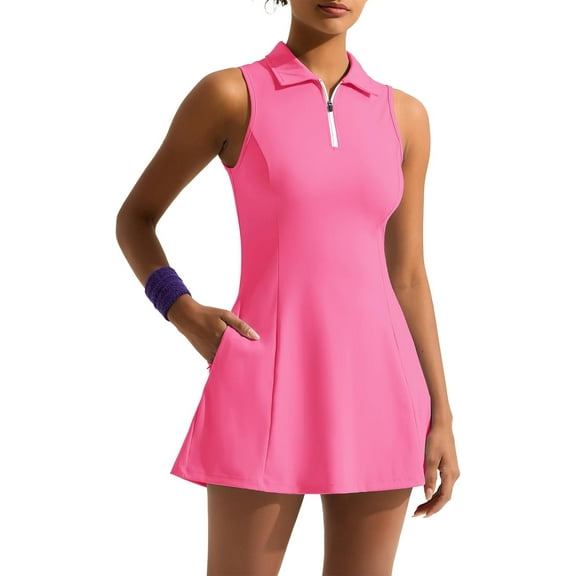 Golf Dresses for Women Polo Half Zipper Sleeveless Tennis Workout Athletic Dress with Shorts and 4 Pockets
