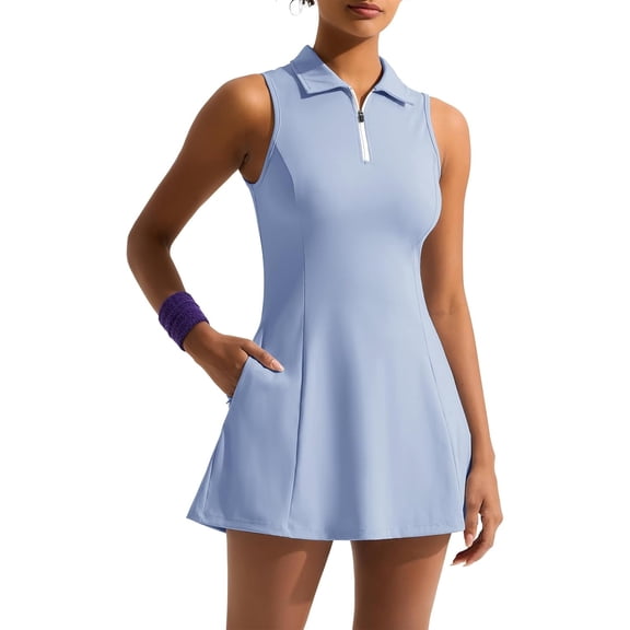 Golf Dresses for Women Polo Half Zipper Sleeveless Tennis Workout Athletic Dress with Shorts and 4 Pockets