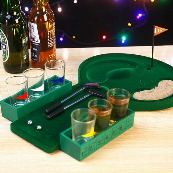 Golf Drinking Game, Golfing Adult Drinking Game with 1 Game Board, 2 Putters, 2 Metal Balls and 6 Shot Glasses