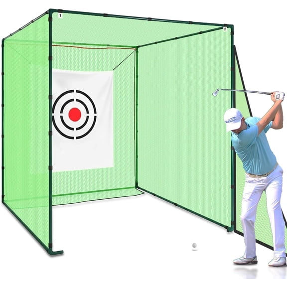 Golf Driving Cage Net: Heavy Duty 1 in Steel Frame - Noise Reduction Target for Backyard Garage Indoor Simulator - 8x8x8 FT High Density Hitting Swing Practice