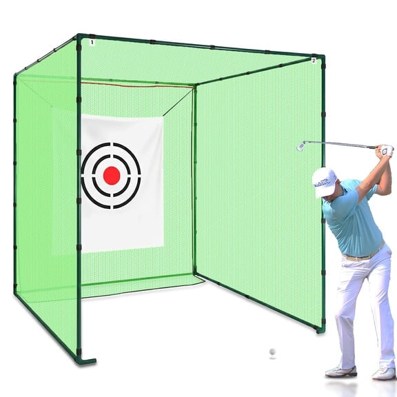 Golf Driving Cage Net: Heavy Duty 1 in Steel Frame - Noise Reduction Target for Backyard Garage Indoor Simulator - 8x8x8 FT High Density Hitting Swing Practice