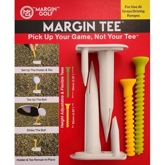 Golf Driving Range tee Holder and Flexible Golf tees, for Grass, Automatic and Stays in Place, Height Adjustable, consistent tee Height, virtually Unbreakable Plastic tees 2 1/2" & 3 1/4"