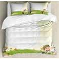 thumbnail image 1 of Golf Duvet Cover Set Queen Size, Little Boy Hitting a Ball on Green Course Kids Sport Childhood Joyful Cartoon, Decorative 3 Piece Bedding Set with 2 Pillow Shams, Multicolor, by Ambesonne, 1 of 3