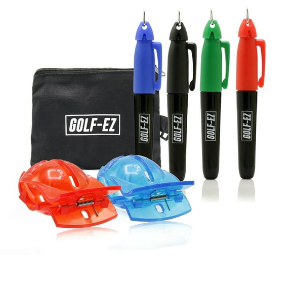 Golf-EZ Golf Ball Marker Line Drawing Alignment Putting Tool Kit with Marker Set and Carry Case