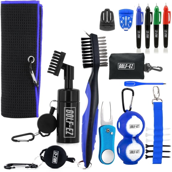 Golf Essentials Kit | Must Have Golf Accessories - Golf Water Brush, Golf Towel, Golf Club Brush, Golf Ball Marker, Divot Repair Tool, Golf Ball & Golf Tee Holder, Golf Gifts for Men & Women
