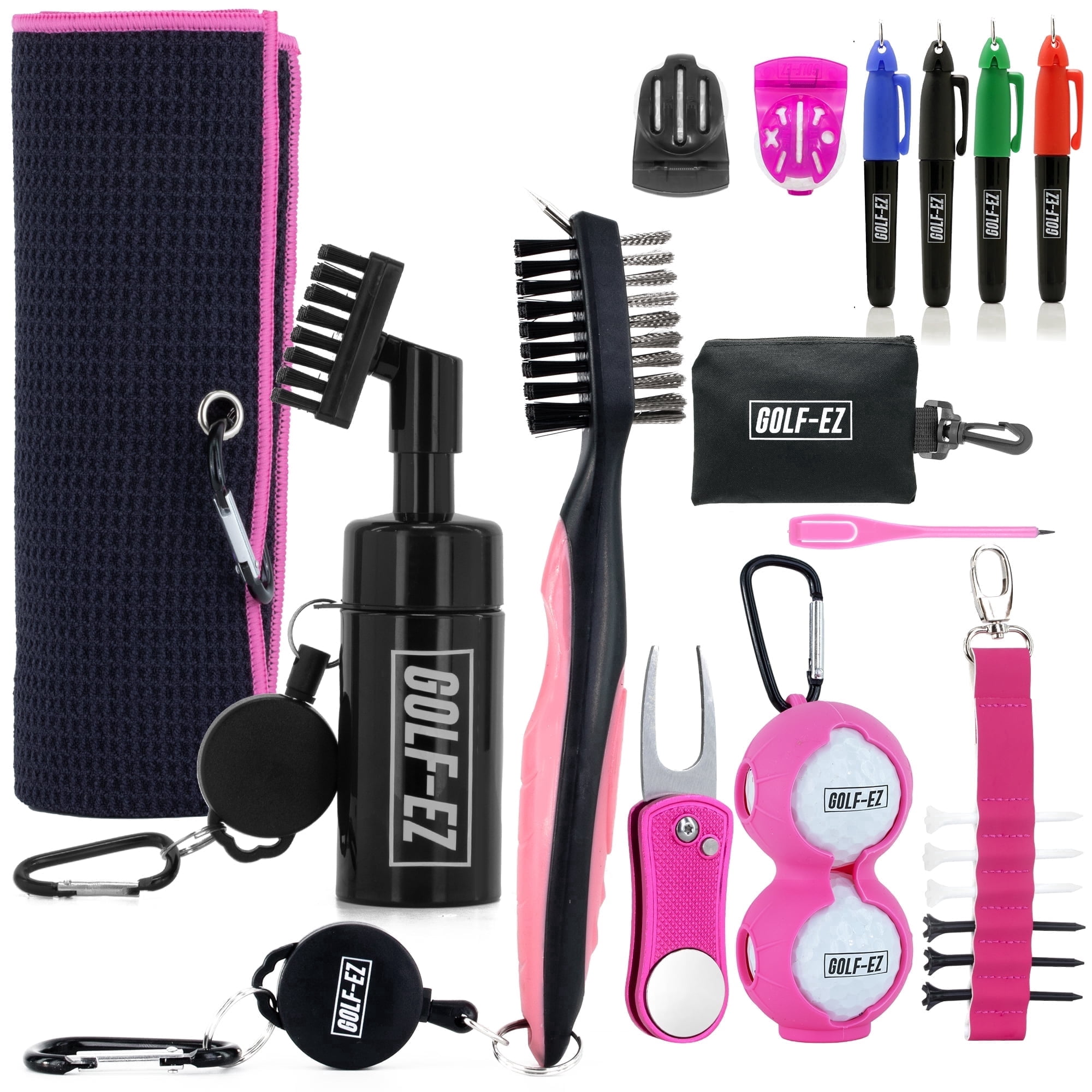 Golf Essentials Kit | Must Have Golf Accessories - Golf Water Brush, Golf Towel, Golf Club Brush, Golf Ball Marker, Divot Repair Tool, Golf Ball & Golf Tee Holder, Golf Gifts for Men & Women