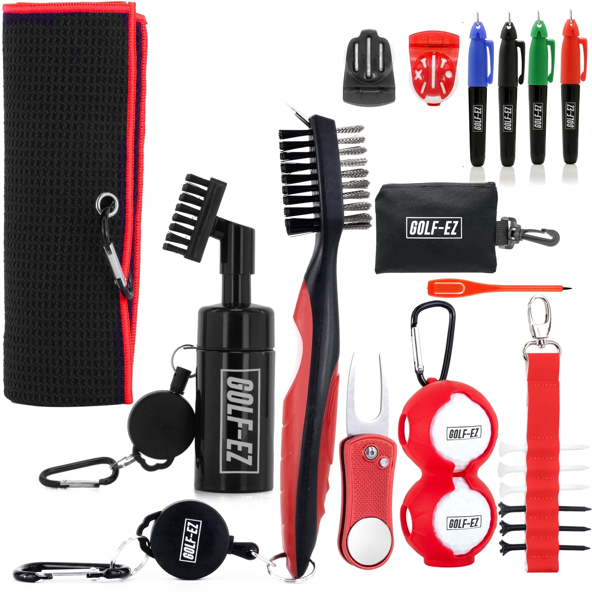 Golf Essentials Kit | Must Have Golf Accessories - Golf Water Brush, Golf Towel, Golf Club Brush, Golf Ball Marker, Divot Repair Tool, Golf Ball & Golf Tee Holder, Golf Gifts for Men