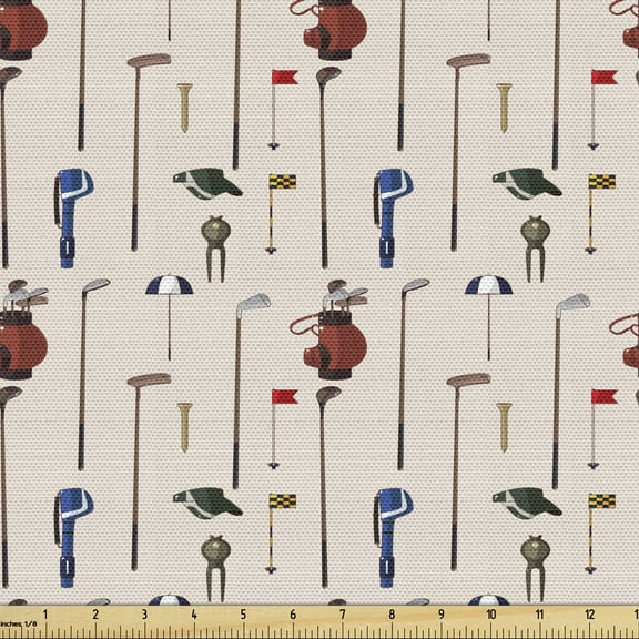 Ambesonne Golf Fabric by the Yard Upholstery, Club and Ball Sport Themed, 1 Yard, Multicolor