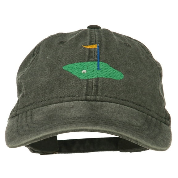 Golf Flag on the Green Embroidered Washed Cap - Black OSFM
