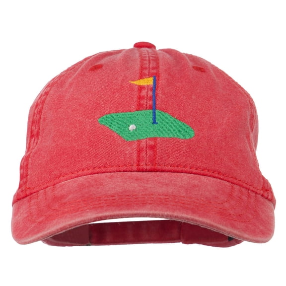 Golf Flag on the Green Embroidered Washed Cap - Red OSFM