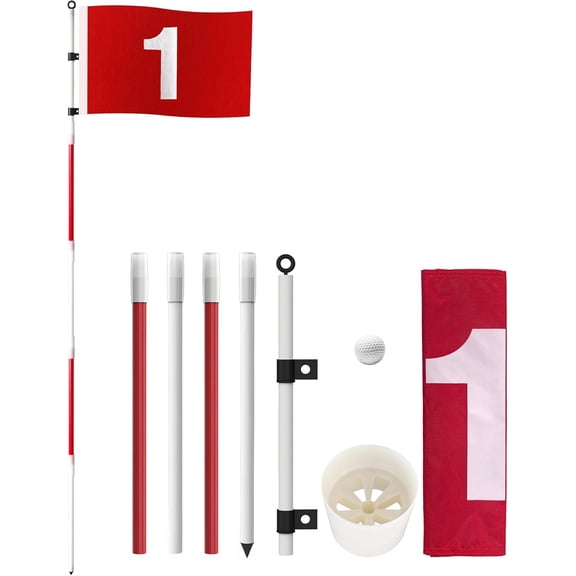 Golf Flagstick 6ft, 5-Section Portable Putting Green Flag Pole with ABS Hole Cup 1 Golf Balls for Backyard Driving Range