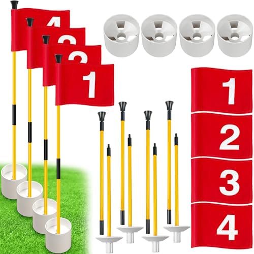 Golf Flagstick with Hole Cup Set, 3 Feet Portable Putting Green Flags and Poles, 420D Nylon Golf Flags&Fiberglass Flagpole&ABS Hole Cup for Yard Driving Range Backyard, Gifts Idea, 4PCS