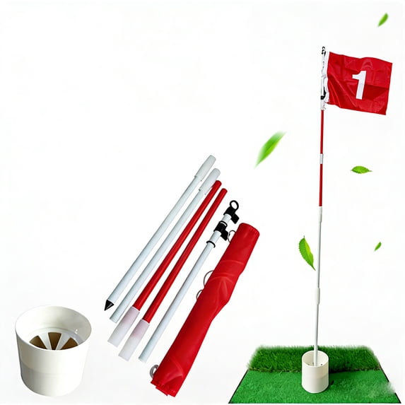 Golf Flagstick Pro with Durable Iron Pole and Click-lock Joints, Red Nylon Practice Flag for High Visibility, Backyard Putting Green and Driving Range Training Aid, Home Golf Setup, AESTIVO