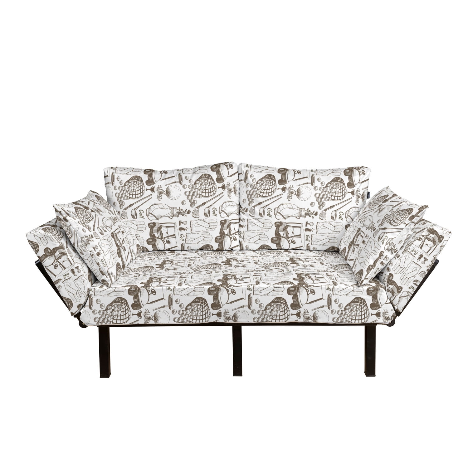 Golf Futon Couch, Old Fashioned Basket with Balls Shoes Golf Cart