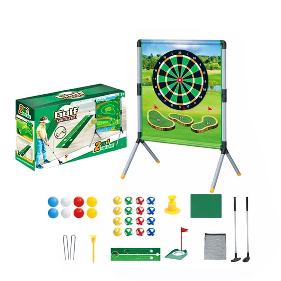 Golf Game Play Set 3-In-1 Sticky Ball Throwing Game Indoor Outdoor Sports Set With Target, Putting Mat, Holes, Storage Bag, 2 Golf Poles, 8 Balls, 16 Sticky Balls For S Teens