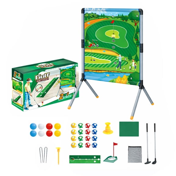 Golf Game Play Set, Golf Chipping Games for Kids with 16 Sticky Golf Balls, 8 Golf Balls, 2 Golf Clubs&Golf Putting Game Mat, Indoor Outdoor Lawn Backyard Golf Gifts for Men&Kids