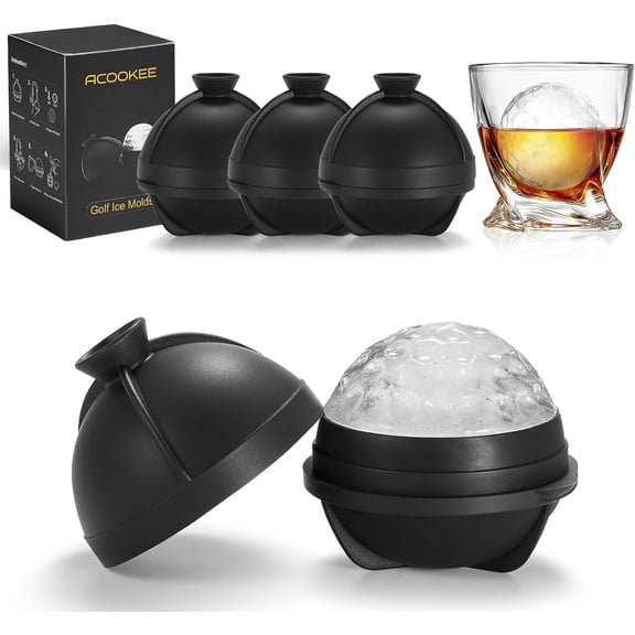 Golf Gifts Ball Ice Maker Mold set of 4, 2.5" Large Sphere Round Ice Cube Mold for Whiskey, Cocktails, Coffee, Soda, Fun Drinks, and Gifts,Leak-Free, Reusable, BPA-Free