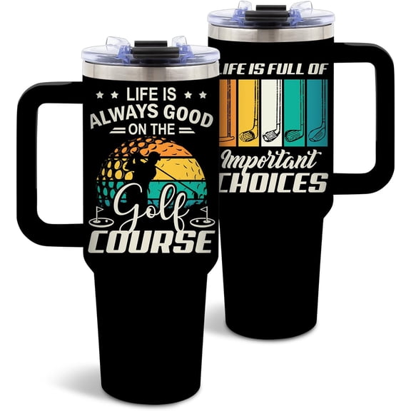 Golf Gifts for Men Dad Husband, Mens Golf Gifts for Fathers Day Birthday Thanksgiving Christmas, Golfer Tumbler 40 Oz with Handle and Straw, Funny Golfer Gift from Daughter Son, 1PCS