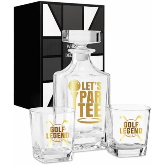 Golf Gifts for Men, Golf Whiskey Decanter Set, Perfect Gifts for Golfers, 25oz/750ml Decanter with Stopper and 2 Glasses for Liquor, Bourbon, Whiskey on Christmas, Father's Day, Birthday