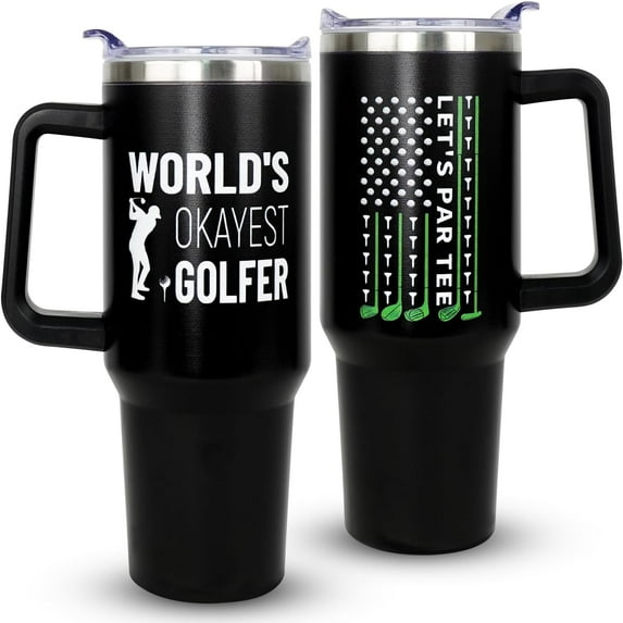 Golf Gifts for Men or Women, 40oz Golf Tumbler Gifts for Men Unique Stainless Steel Travel Golf Tumbler with Handle Worlds Okayest Golfer Golf Lover, Men, Dad, Husband, Grandpa, Him, Brother