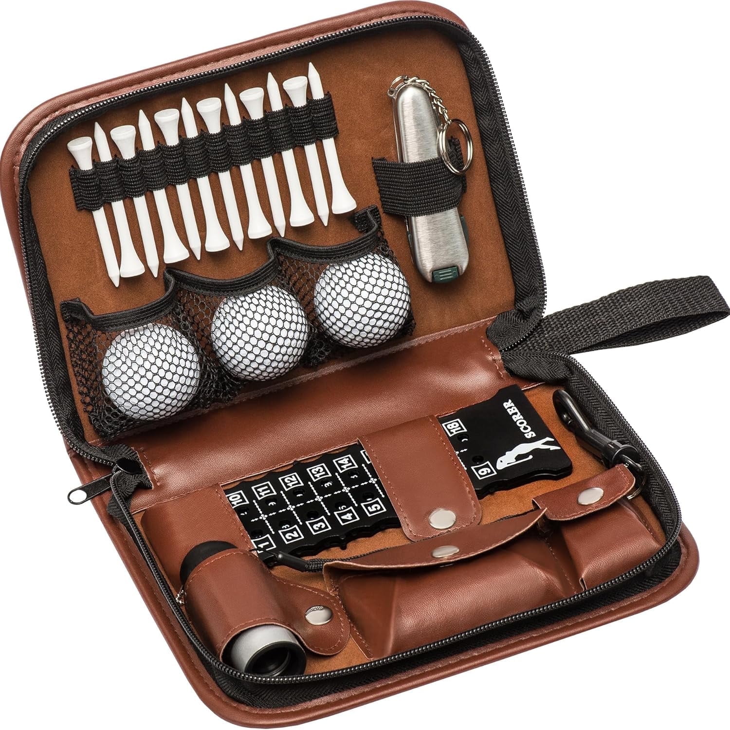 Golf Gifts for Men and Women, Golf Accessories Set with Hi-End Case, Golf Balls, Rangefinder, Golf Tees, Brush, Multifunctional Divot Knife, Scorer, Golf Ball Clamp